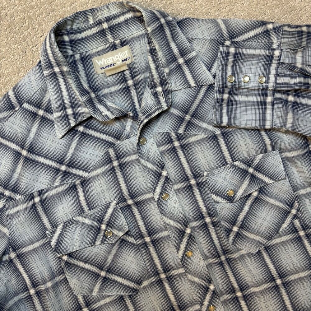 Vtg Wrangler Wrancher Plaid Pearl Snap Shirt Men's Western Cowboy Country Y2K